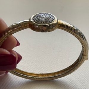 Outstanding Hammered Bangle with Cubics, Like Diamonds!